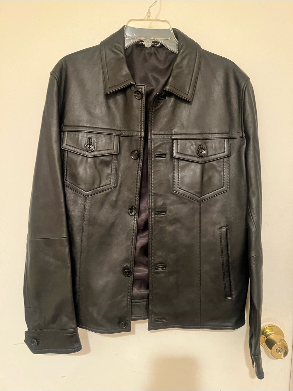 Zara Men's Black Button-Up Leather Shirt Jacket